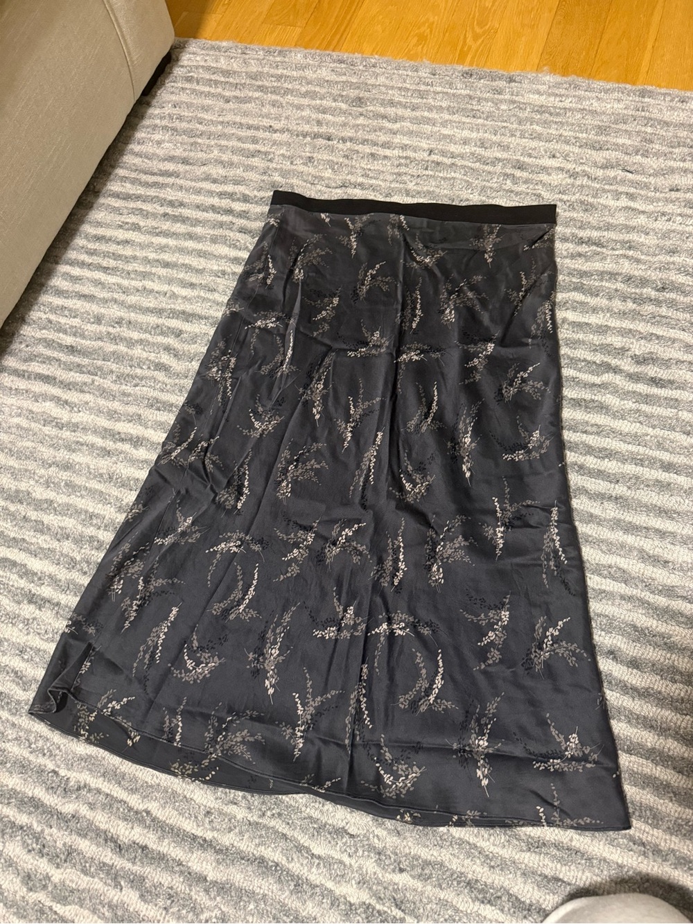 Vince Black Maxi Skirt with Light Floral Print